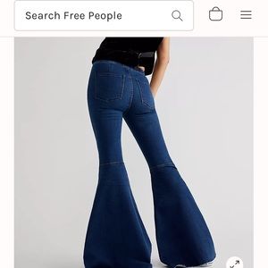 Free People High-Waist Dark Blue Wide-Leg Flare Jeans